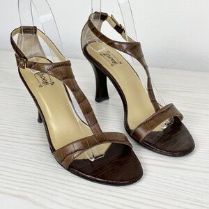 Croco Embossed Leather Upper Open Toe Adjustable Strap Heels Size 6.5